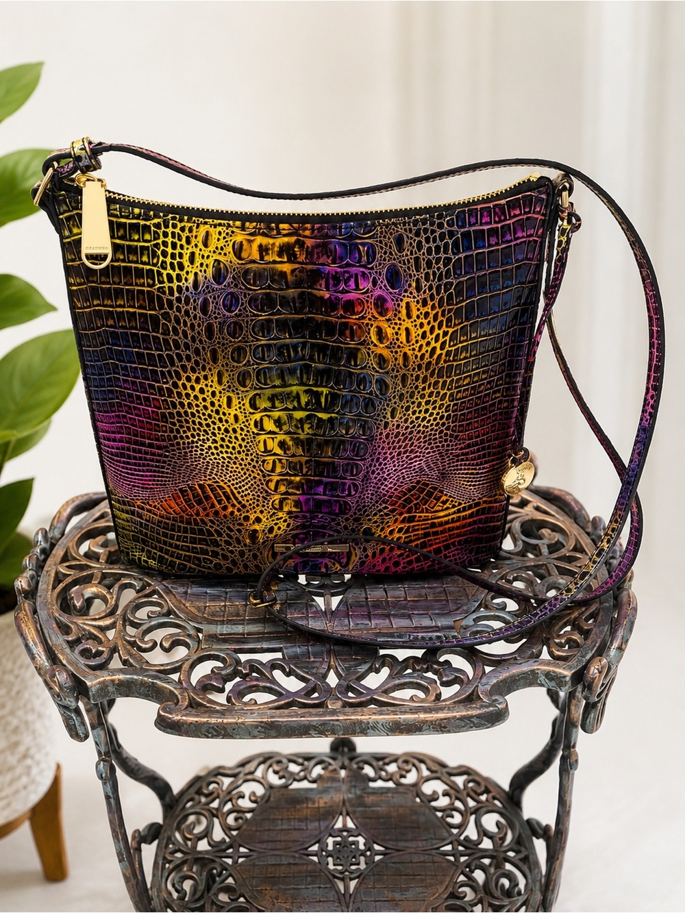 Brahmin Melbourne Iridescent Croc Embossed Leather Crossbody Bag - Picture 1 of 4